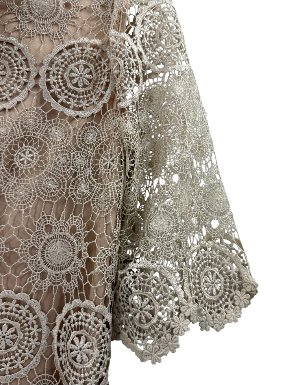 VA ET VIENT Romantic Parisian Lace Shift Dress Silk Bow Back Quiet Luxury, 10 - Picture 6 of 13